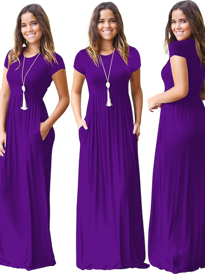 Women's Dress - T Shirt Dress Tee Dress Maxi long Dress Half Sleeve Solid Color Autumn / Fall Summer Round Neck Contemporary Casual Loose 2023 S M L XL XXL