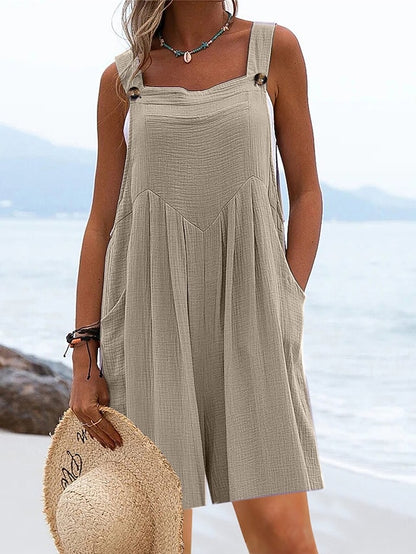 Jumpsuits for Women Summer Overall Pocket Solid Color Square Neck Basic Daily Vacation Regular Fit Sleeveless Black Yellow Pink S M L - LuckyFash™