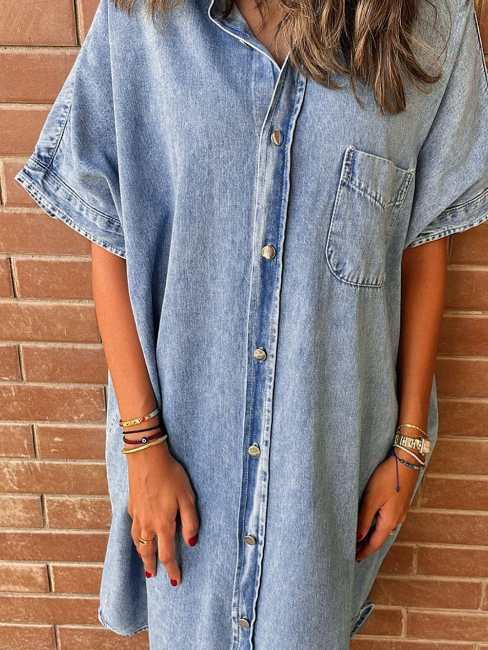 Chambray Denim Midi Dress in Light Blue