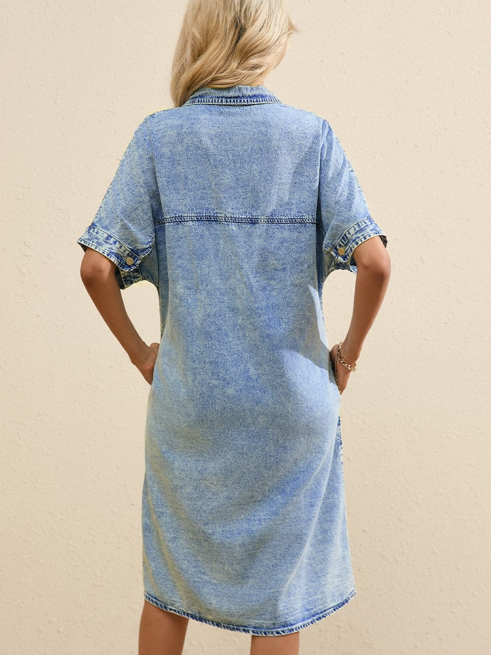 Chambray Denim Midi Dress in Light Blue