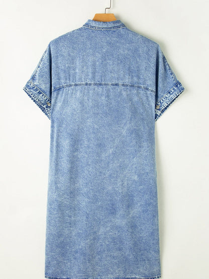Chambray Denim Midi Dress in Light Blue