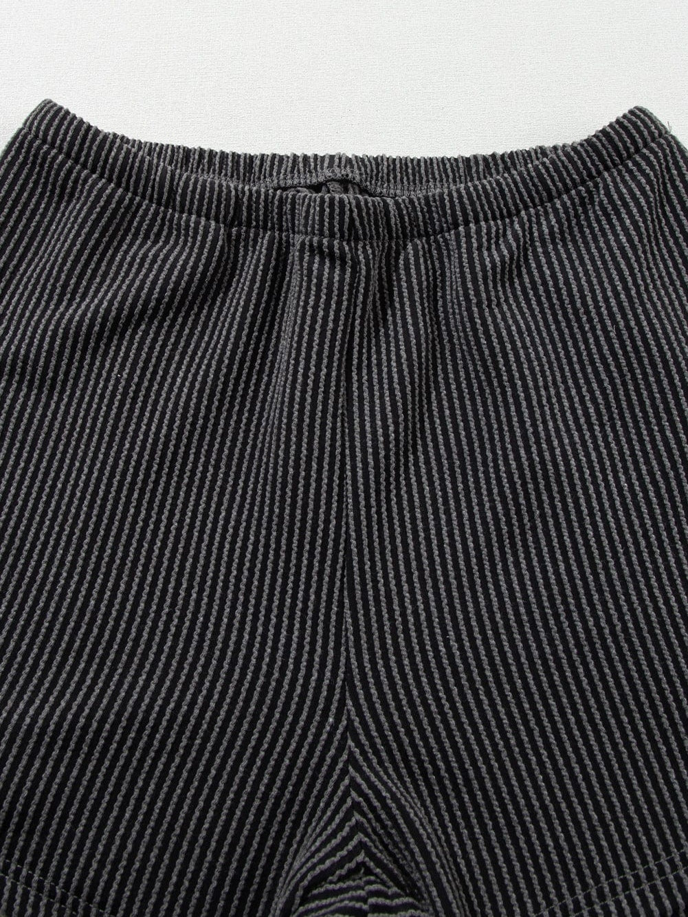 Charcoal Grey Ribbed Textured Knitted Relaxed Fit T-Shirt and Shorts Ensemble