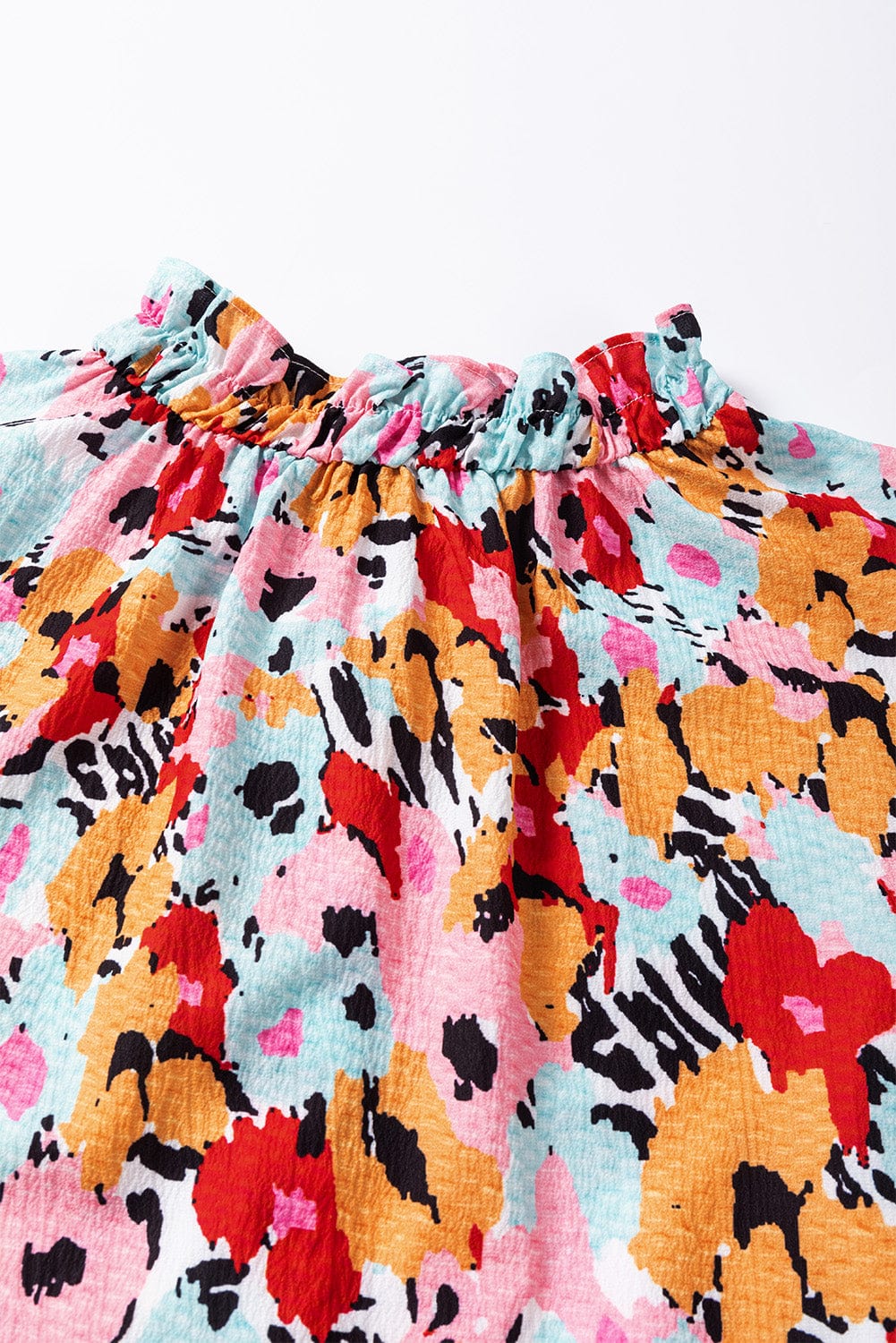 Charming Floral High Neck Frilled Blouse with Button Back