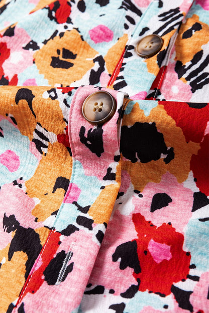 Charming Floral High Neck Frilled Blouse with Button Back