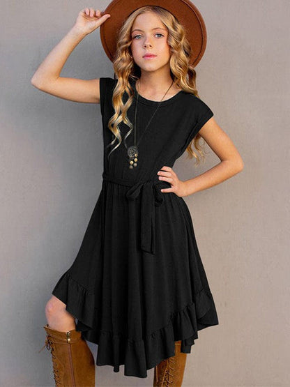 Charming Solid Color Girls' Dress in Simple Style, Perfect for Little Fashionistas