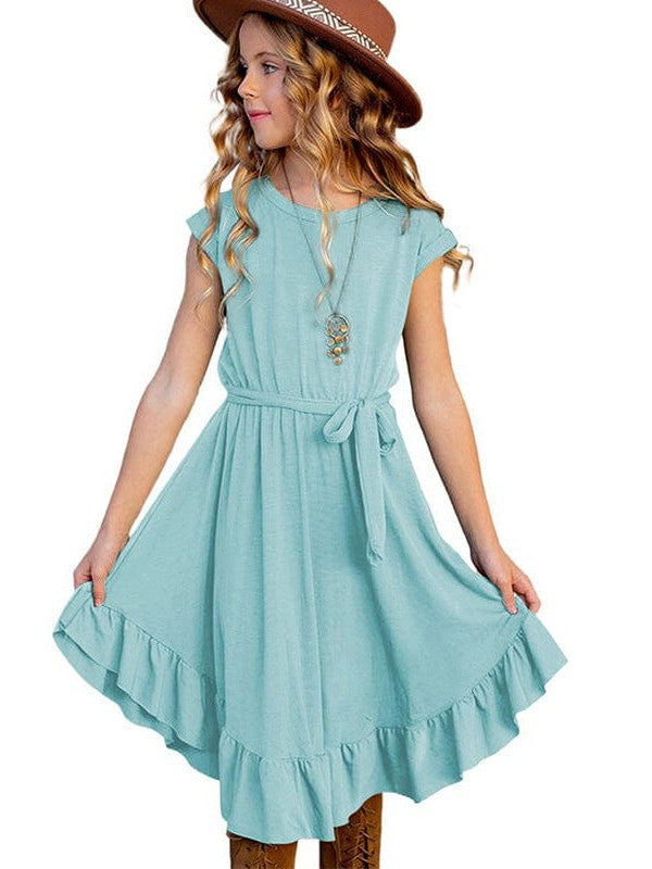 Charming Solid Color Girls' Dress in Simple Style, Perfect for Little Fashionistas