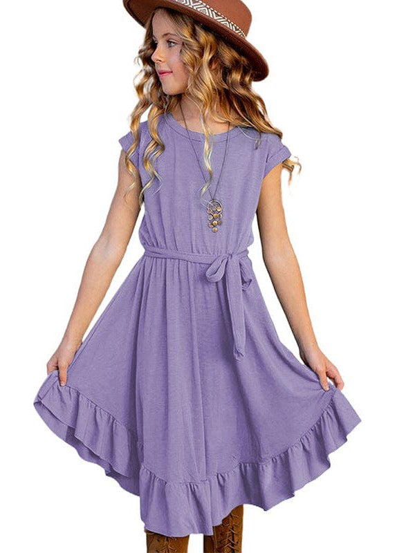 Charming Solid Color Girls' Dress in Simple Style, Perfect for Little Fashionistas