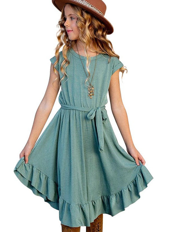 Charming Solid Color Girls' Dress in Simple Style, Perfect for Little Fashionistas