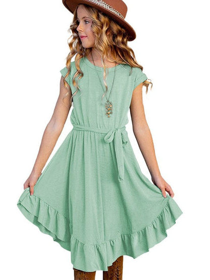 Charming Solid Color Girls' Dress in Simple Style, Perfect for Little Fashionistas