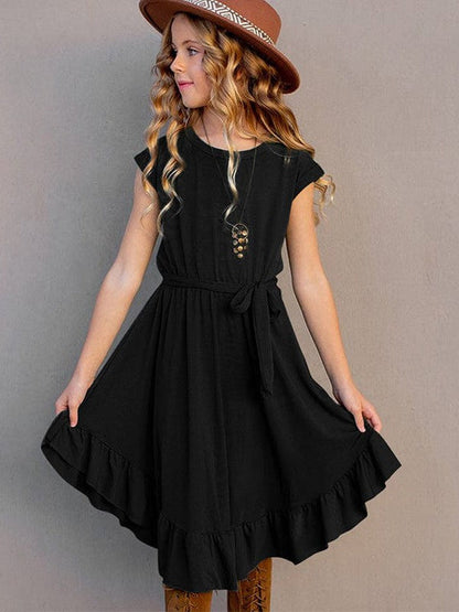 Charming Solid Color Girls' Dress in Simple Style, Perfect for Little Fashionistas