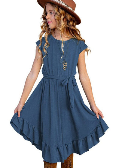 Charming Solid Color Girls' Dress in Simple Style, Perfect for Little Fashionistas
