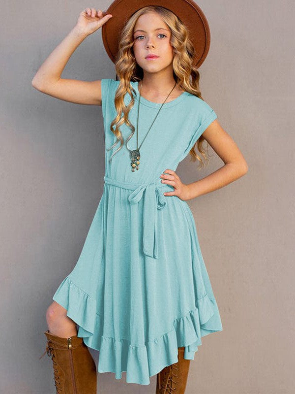 Charming Solid Color Girls' Dress in Simple Style, Perfect for Little Fashionistas