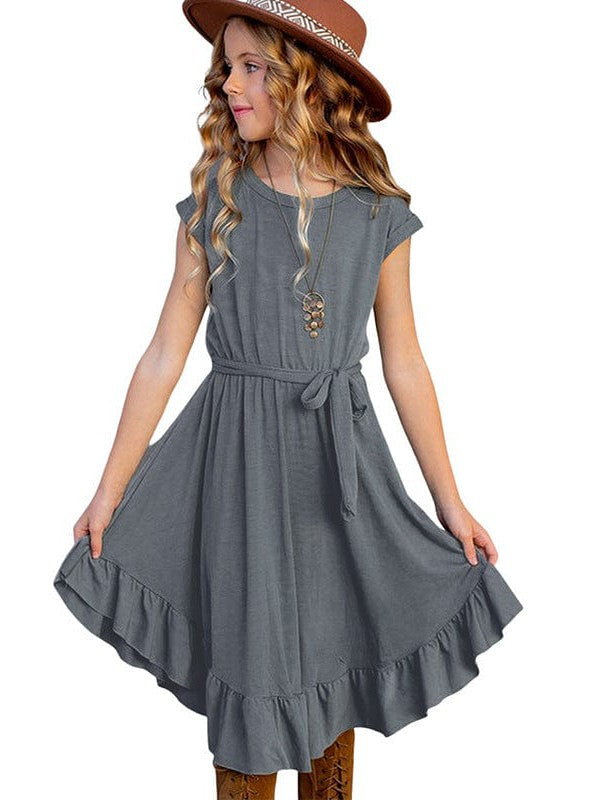 Charming Solid Color Girls' Dress in Simple Style, Perfect for Little Fashionistas