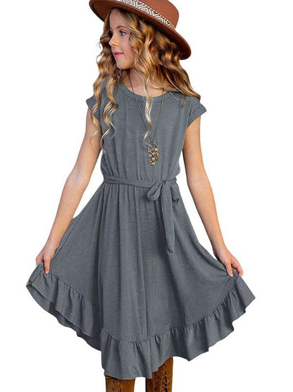 Charming Solid Color Girls' Dress in Simple Style, Perfect for Little Fashionistas