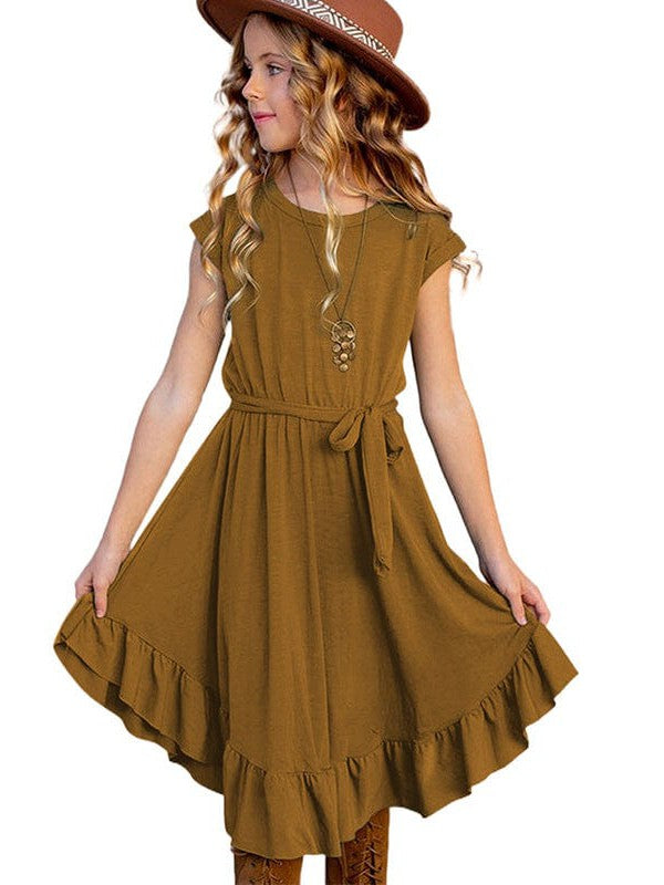 Charming Solid Color Girls' Dress in Simple Style, Perfect for Little Fashionistas