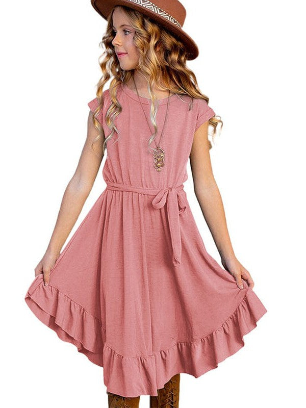 Charming Solid Color Girls' Dress in Simple Style, Perfect for Little Fashionistas
