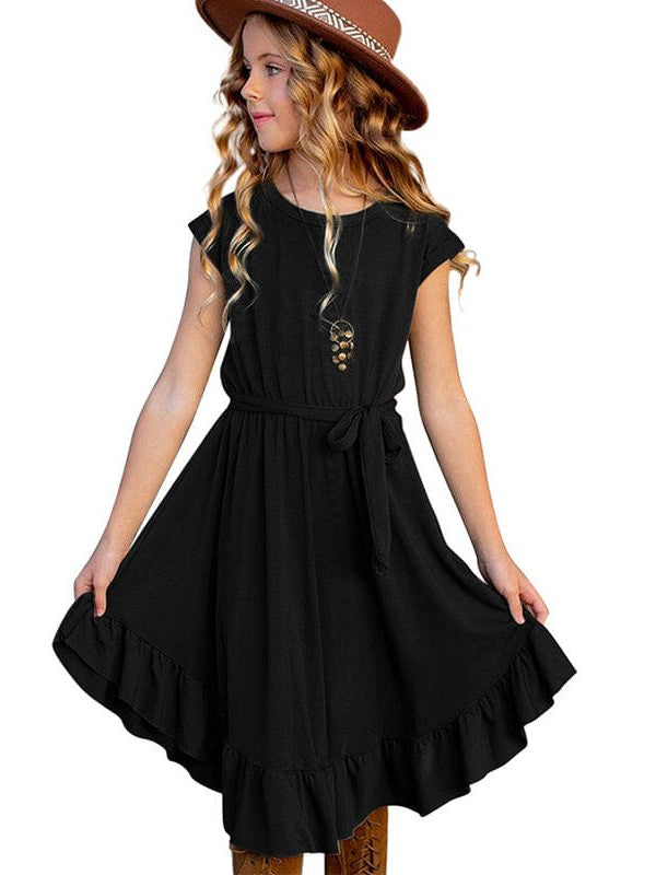Charming Solid Color Girls' Dress in Simple Style, Perfect for Little Fashionistas