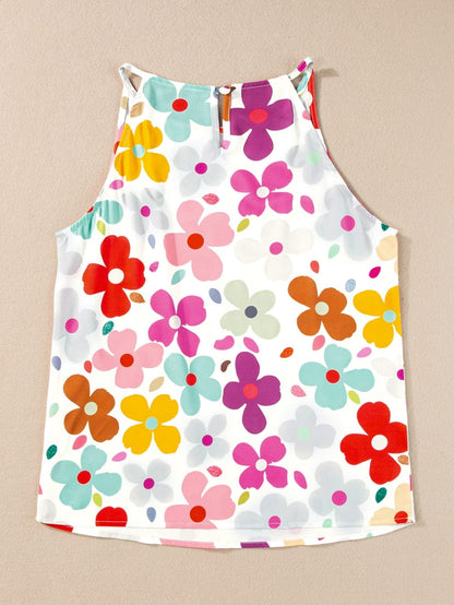 Charming White Floral Sleeveless Top