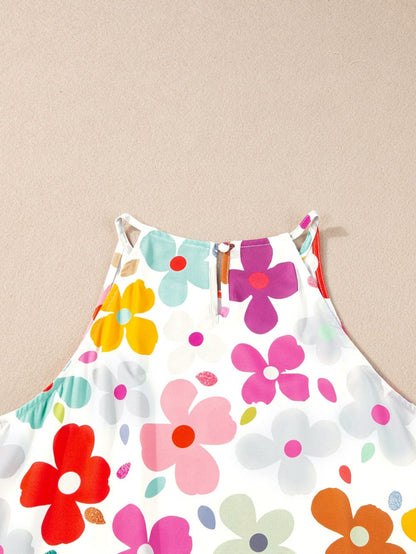 Charming White Floral Sleeveless Top