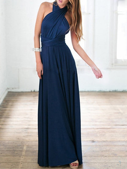 Women's Dress - Prom Party Dress Swing Dress Long Dress Maxi Dress Green Black Blue Sleeveless Pure Color Backless Spring Summer V Neck Party S M L XL
