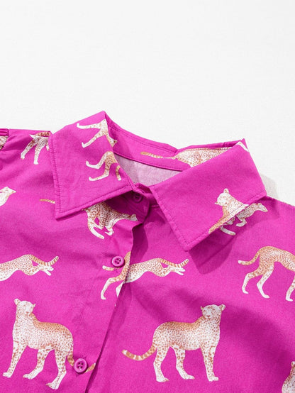 Cheetah Print Rose Drawstring Tunic Dress