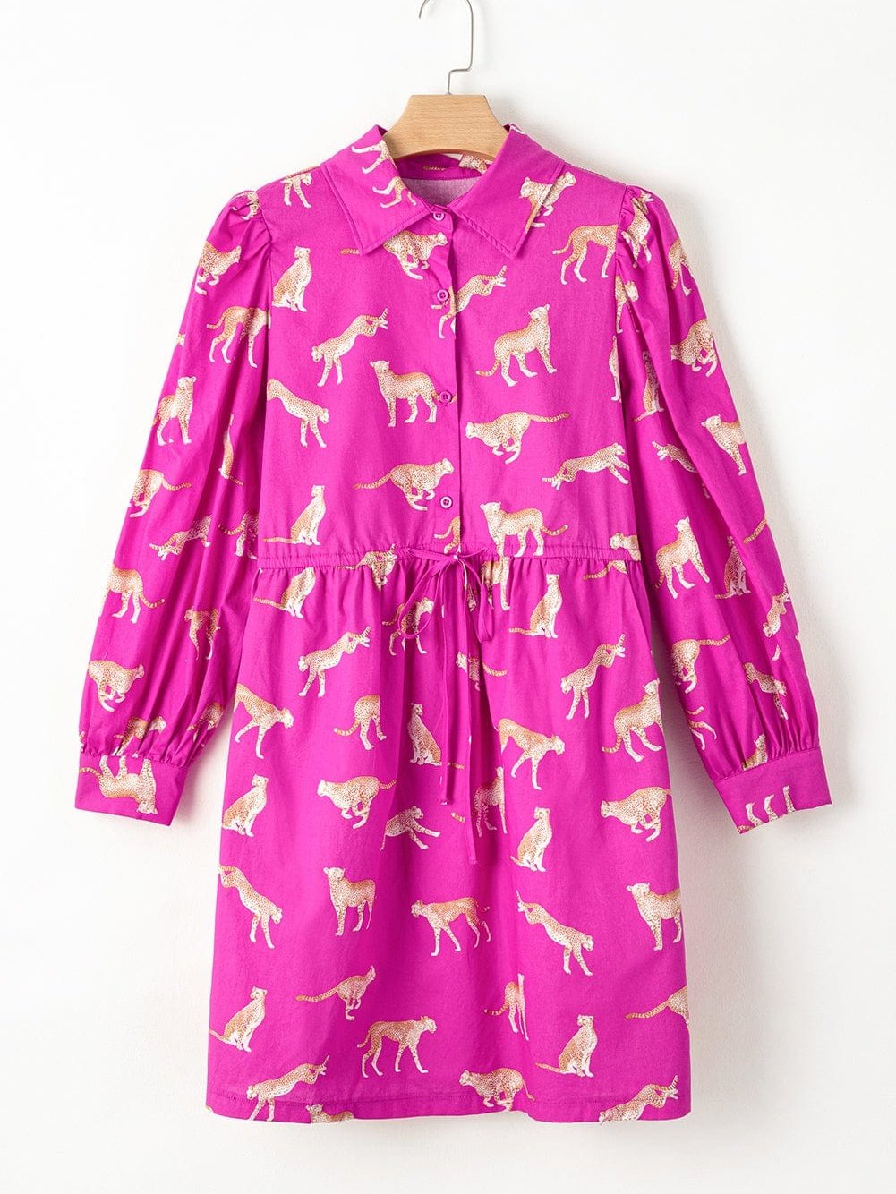 Cheetah Print Rose Drawstring Tunic Dress