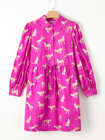 Cheetah Print Rose Drawstring Tunic Dress