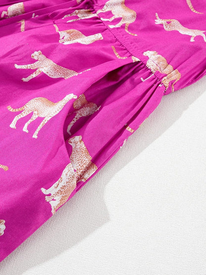 Cheetah Print Rose Drawstring Tunic Dress