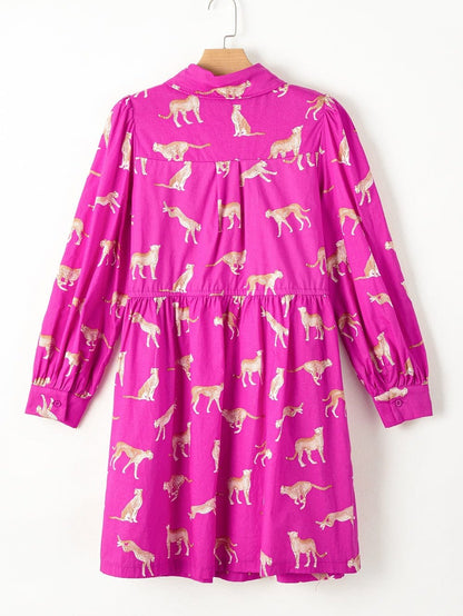 Cheetah Print Rose Drawstring Tunic Dress