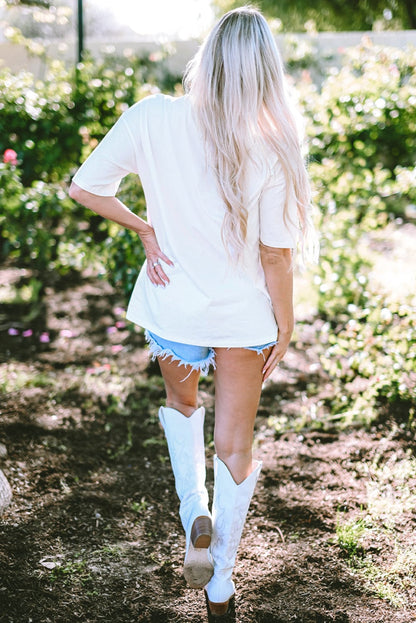 Chenille Good Vibes Embroidered White Crewneck Tee