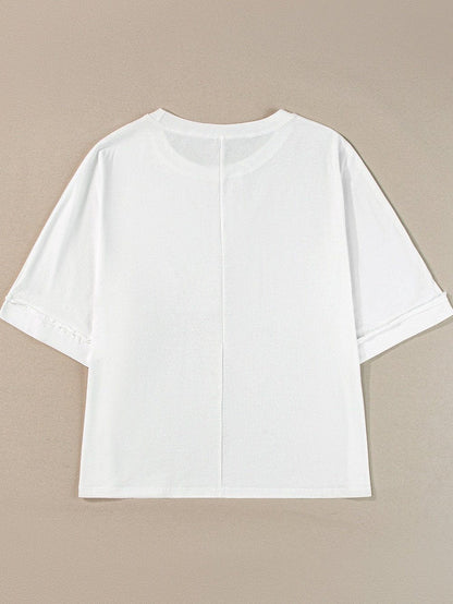 Chenille Mama Patched White Crew Neck T-Shirt