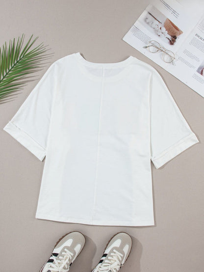 Chenille Mama Patched White Crew Neck T-Shirt