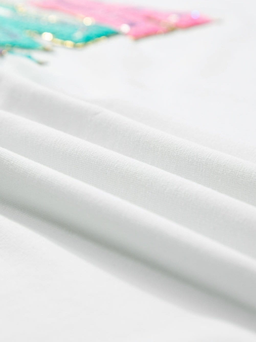 Chenille Mama Patched White Crew Neck T-Shirt