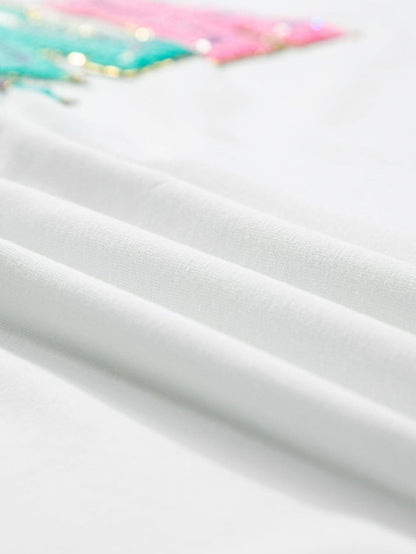 Chenille Mama Patched White Crew Neck T-Shirt