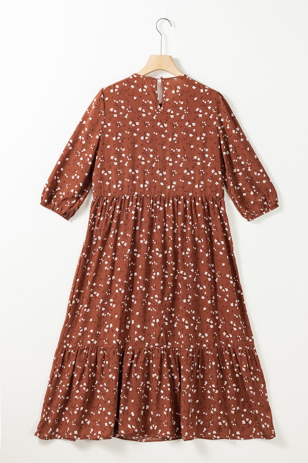Chestnut Blossom 3/4 Sleeve Flowy Hem Midi Dress