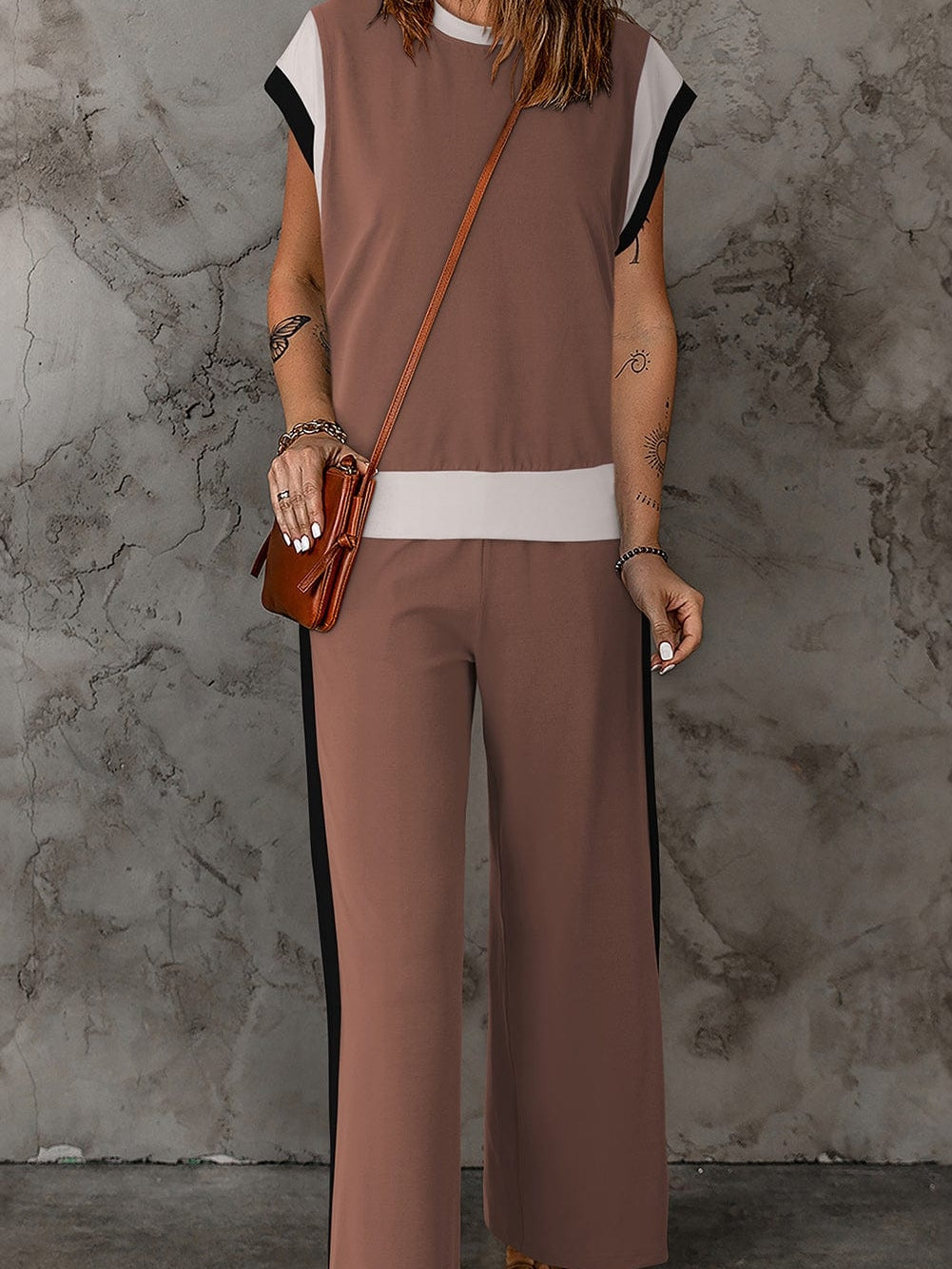 Chestnut Colorblock Casual Two-Piece Summer Set