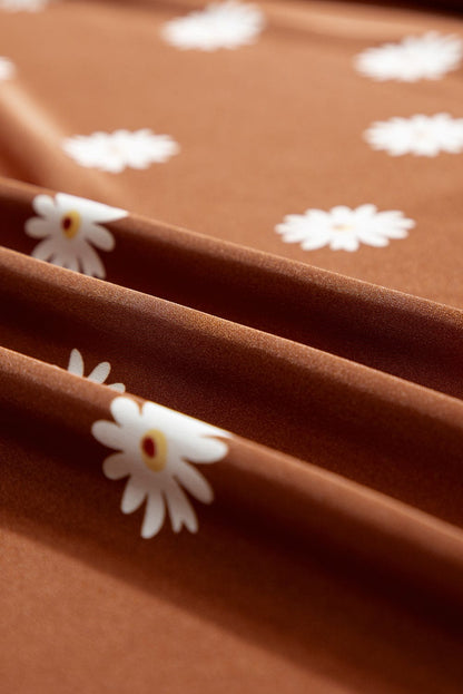 Chestnut Daisy Pattern Short Sleeve Blouse