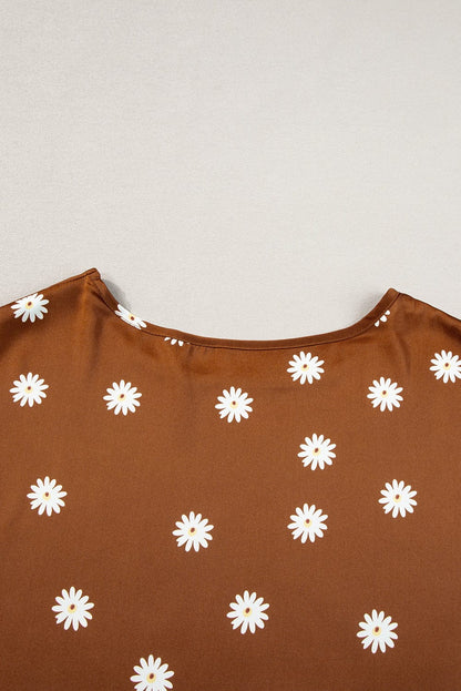 Chestnut Daisy Pattern Short Sleeve Blouse