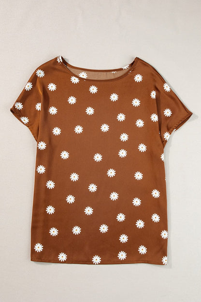 Chestnut Daisy Pattern Short Sleeve Blouse