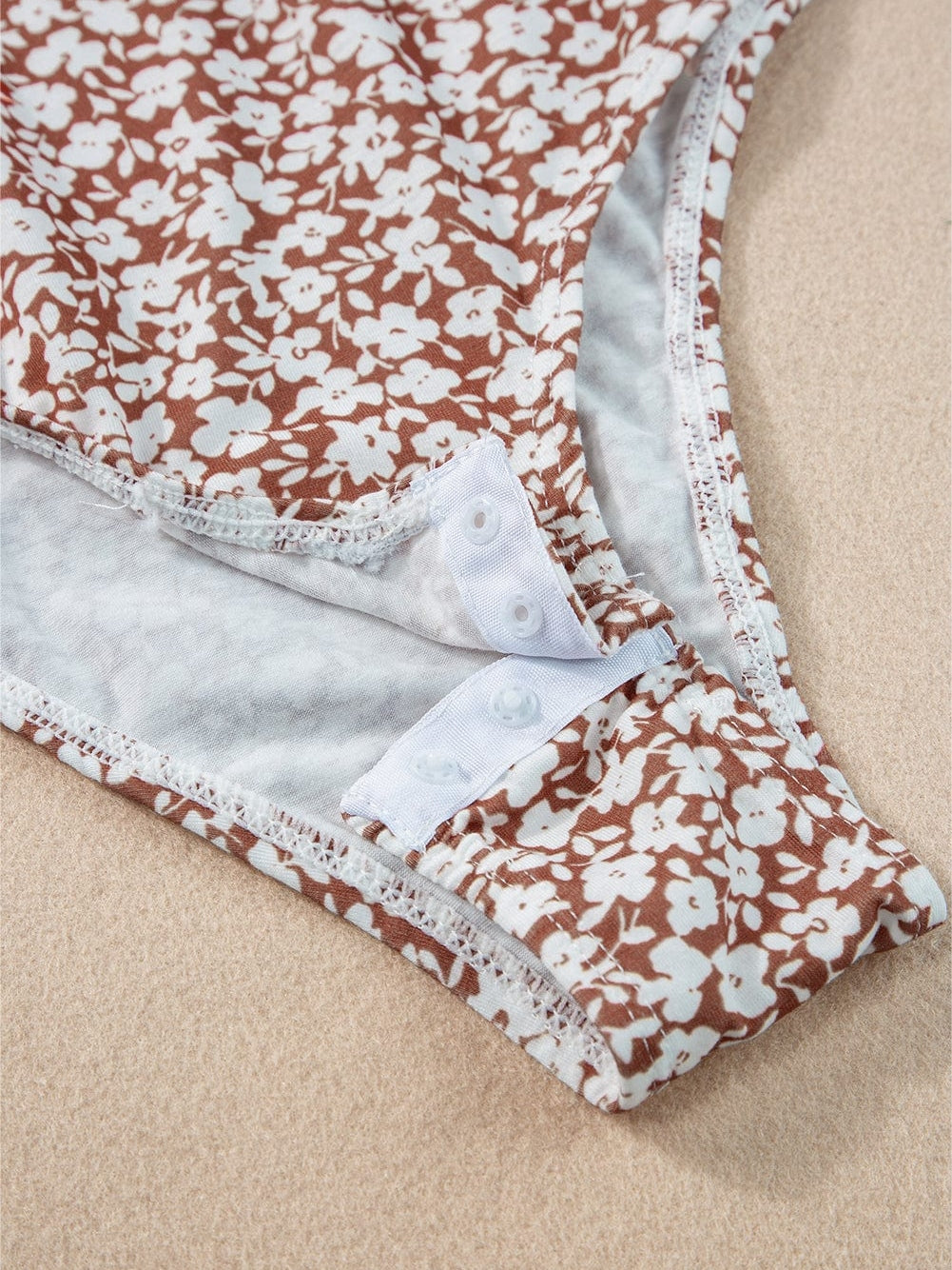 Chestnut Floral Print V-Neck Spaghetti Strap Bodycon Bodysuit