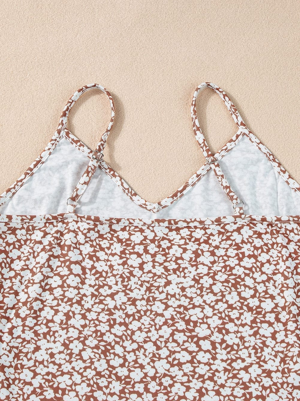 Chestnut Floral Print V-Neck Spaghetti Strap Bodycon Bodysuit