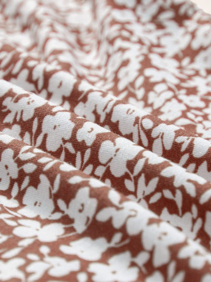 Chestnut Floral Print V-Neck Spaghetti Strap Bodycon Bodysuit