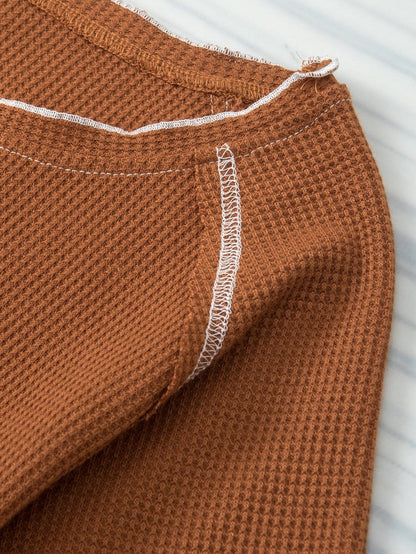 Chestnut Textured Frill Hem Waffle Knit Tee