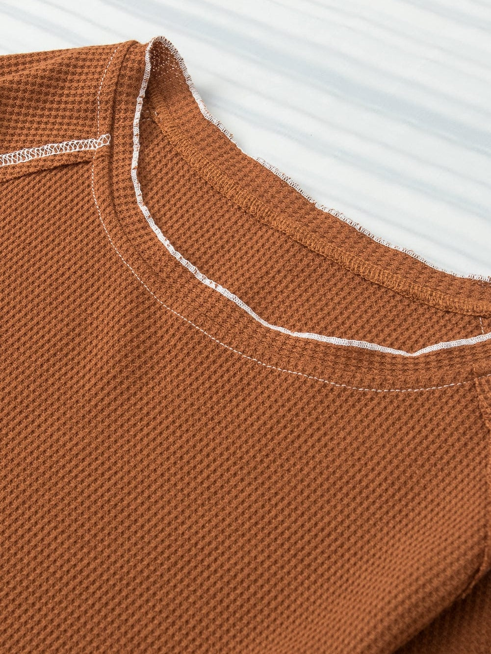 Chestnut Textured Frill Hem Waffle Knit Tee