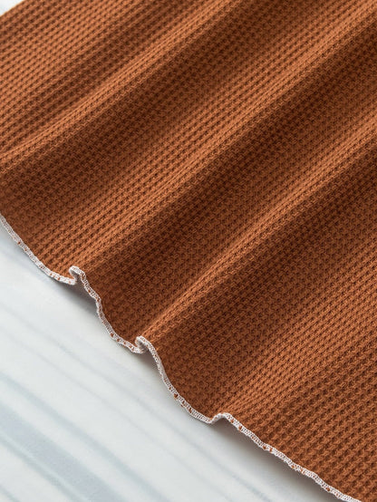 Chestnut Textured Frill Hem Waffle Knit Tee