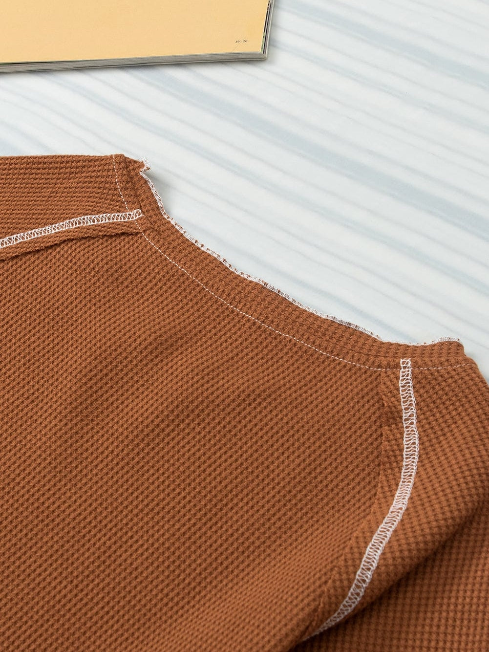 Chestnut Textured Frill Hem Waffle Knit Tee