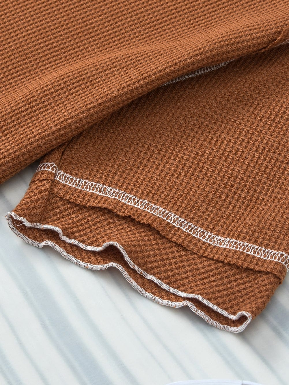 Chestnut Textured Frill Hem Waffle Knit Tee