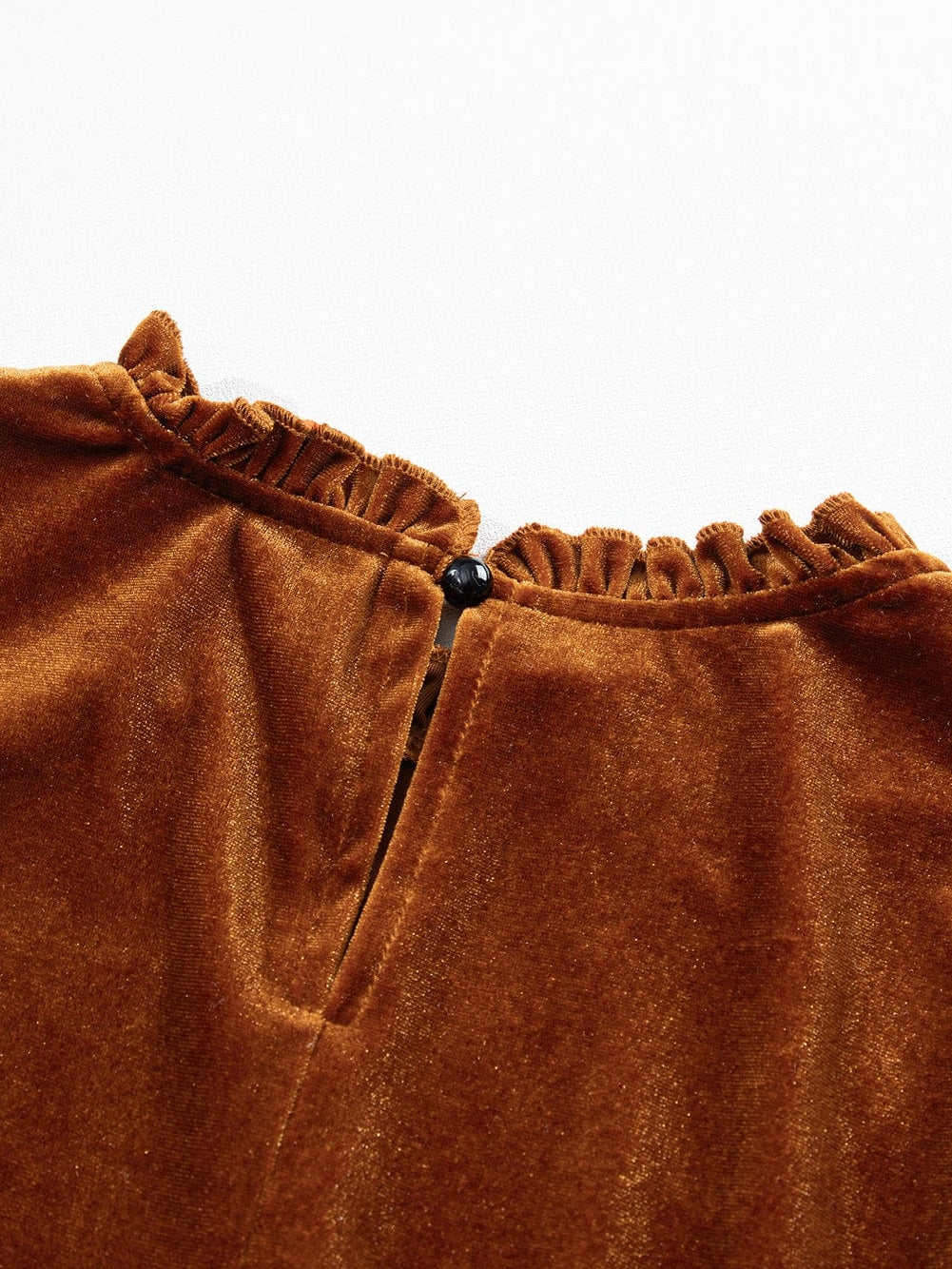 Chestnut Velour Ruffled Neck Gigot Sleeve Swing Frock