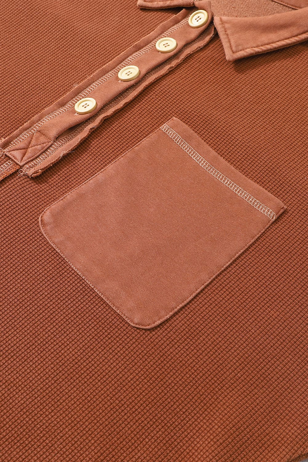 Chestnut Waffle Henley Sweatshirt with Exposed Seam Detail