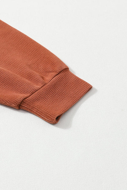 Chestnut Waffle Henley Sweatshirt with Exposed Seam Detail